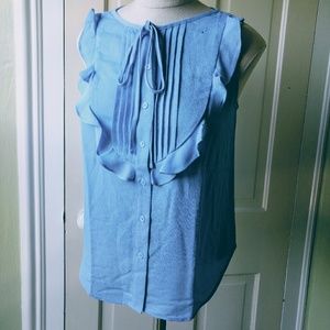 NWT Light Blue Ann Taylor Ruffle Bib Shell. XSP